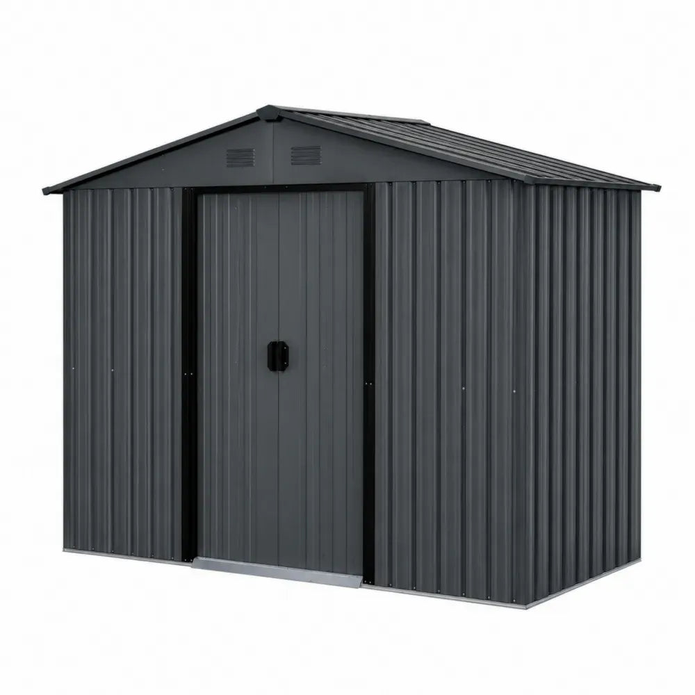 Cobertizo de almacenamiento exterior rectangular de acero galvanizado gris oscuro con puerta doble 260 x 205 x 180 cm