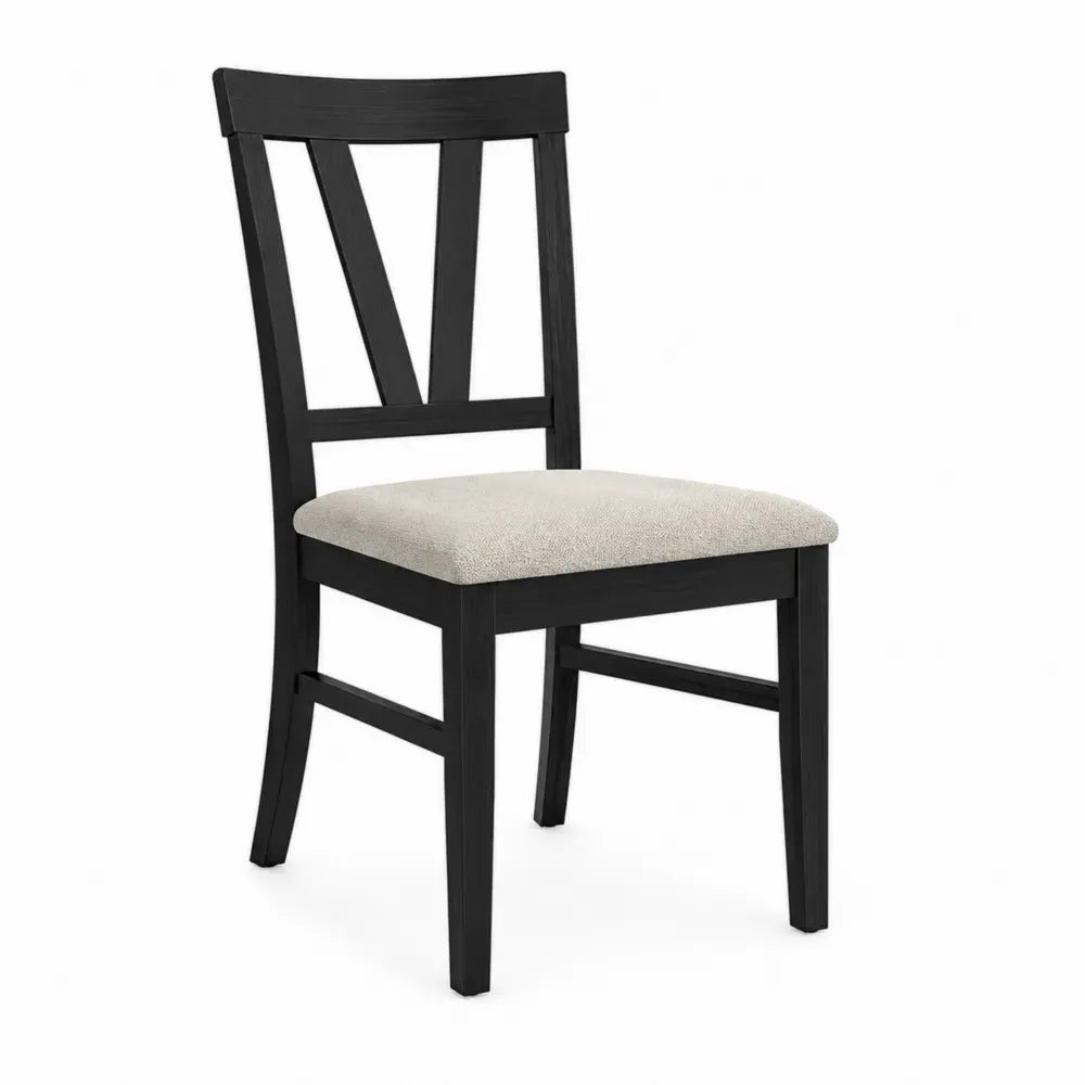 Silla de comedor con estructura de madera de caucho respaldo en V asiento acolchado negro y beige 45x50x90 cm