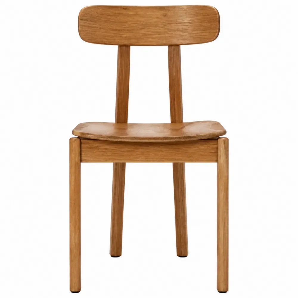 Silla de comedor de madera de caucho color madera natural con respaldo curvo y dos listones verticales 45x50x85 cm