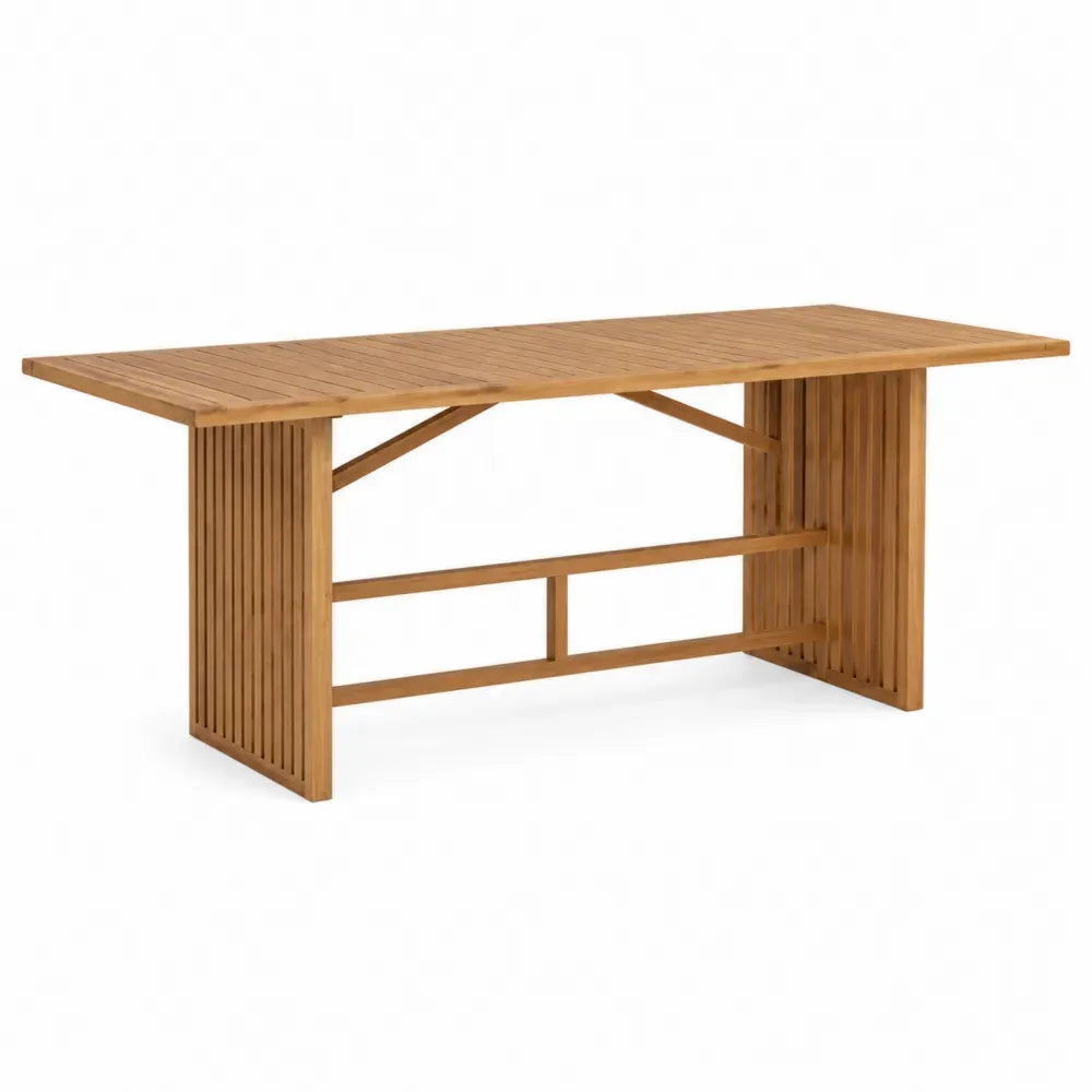 Mesa de comedor exterior rectangular de madera maciza de acacia color madera natural 180 x 90 x 75 cm