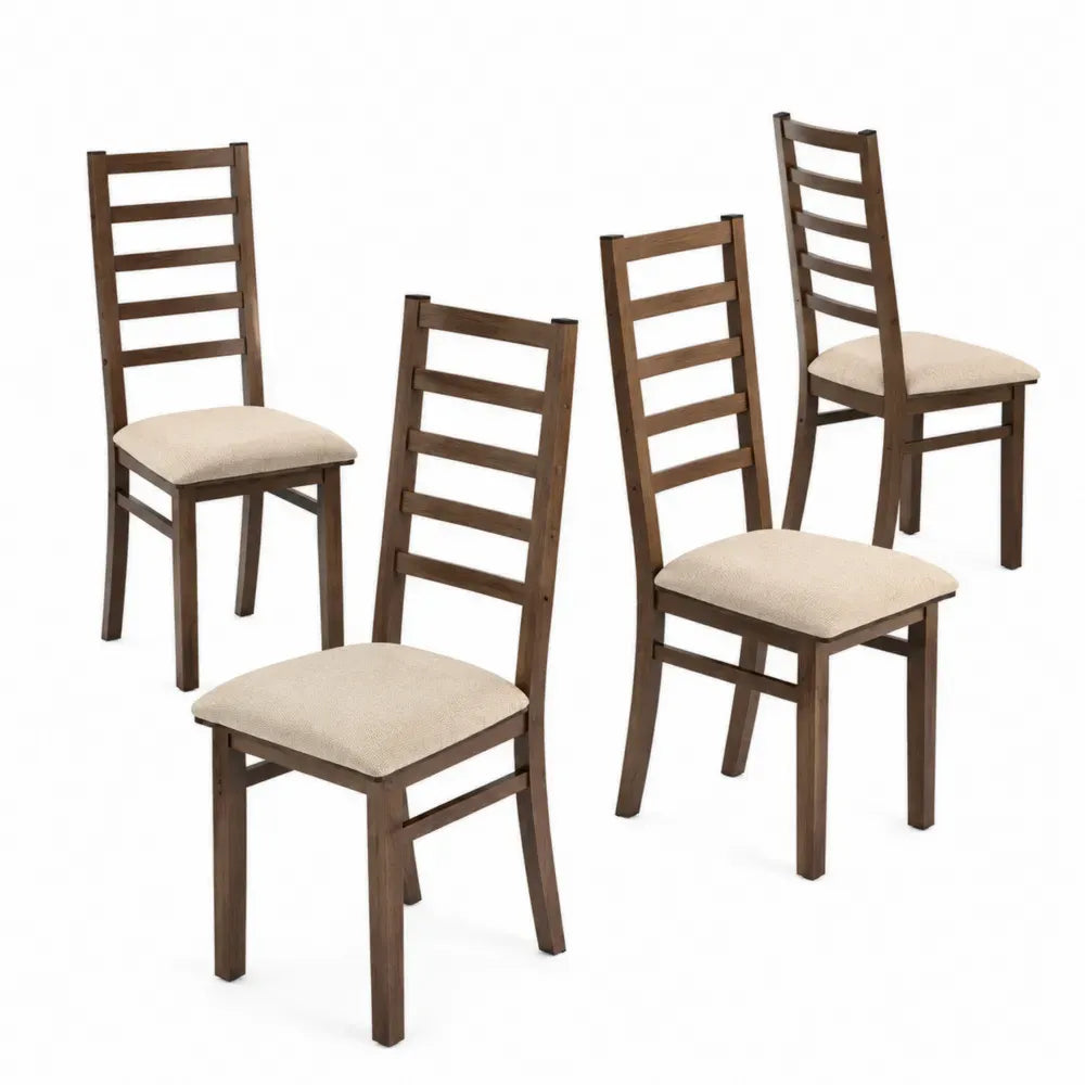 Juego de 4 sillas de comedor de madera maciza de haya con asiento acolchado de tejido poliéster respaldo de listones 45x50x90 cm color madera natural y beige