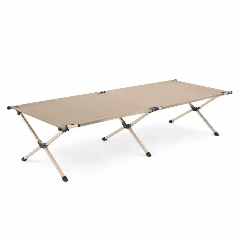Cama plegable de camping en acero al carbono con tejido Oxford de poliéster color beige y negro 190 cm x 65 cm x 40 cm
