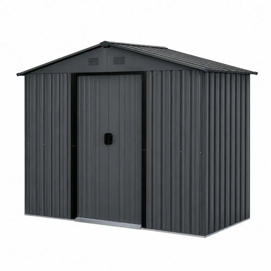 Cobertizo de almacenamiento exterior rectangular de acero galvanizado gris oscuro con puerta doble 260 x 205 x 180 cm