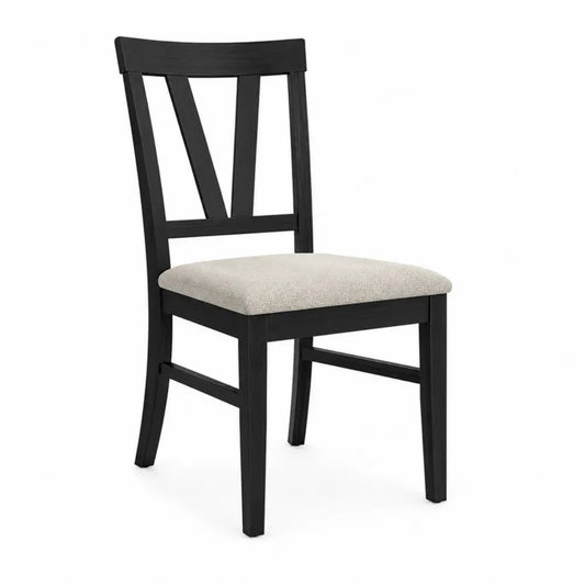 Silla de comedor con estructura de madera de caucho respaldo en V asiento acolchado negro y beige 45x50x90 cm