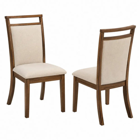 Sillas de comedor juego de 2 de madera maciza con respaldo alto y asiento tapizado beige 45x50x85 cm estilo clásico
