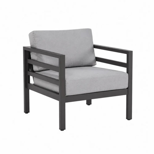 Silla de exterior de aluminio con cojines de poliéster gris estructura metálica negra diseño moderno 75 cm x 80 cm x 85 cm