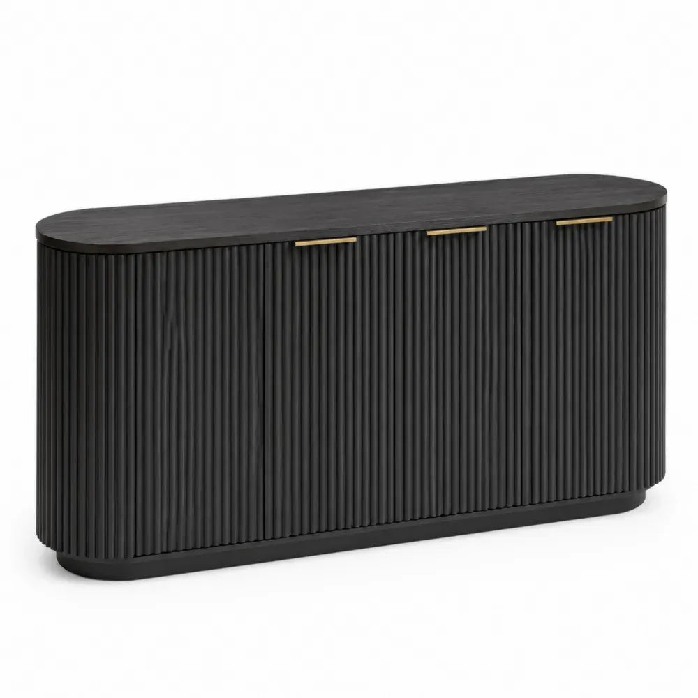 Aparador y buffet de madera MDF con puertas talladas color negro estilo moderno 4 puertas