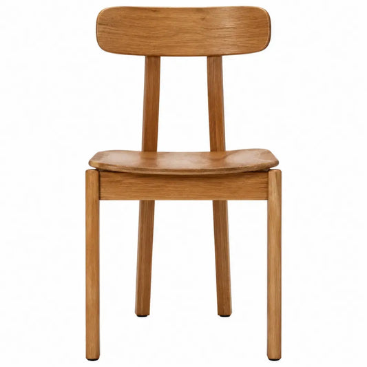 Silla de comedor de madera de caucho color madera natural con respaldo curvo y dos listones verticales 45x50x85 cm