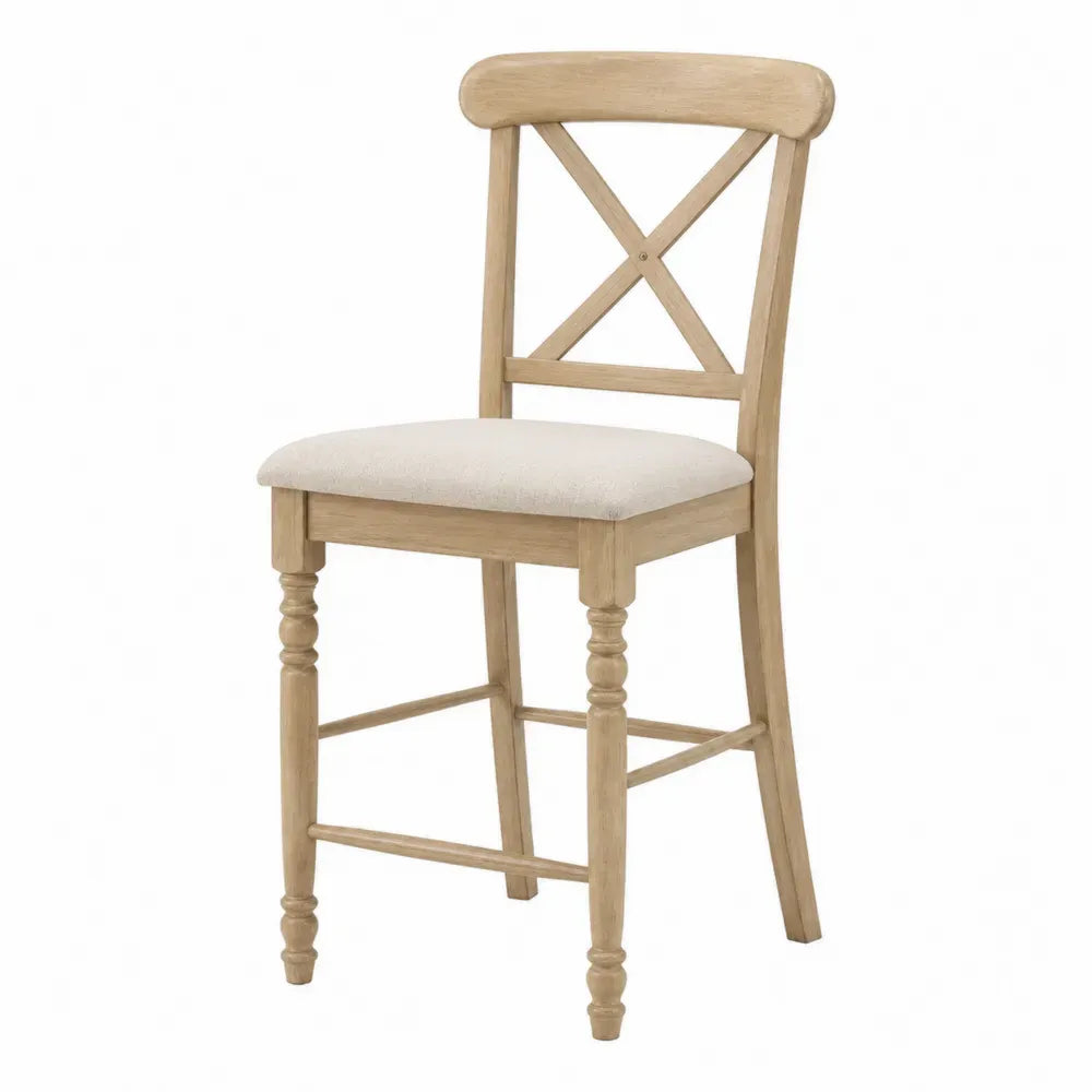 Silla de comedor de madera maciza de caucho con respaldo en X asiento tapizado beige 45x52x90 cm color madera natural y beige