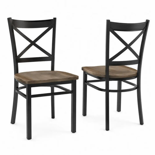 Juego de 2 sillas de comedor con estructura de acero negro asiento de madera natural respaldo en cruz 45x50x85 cm