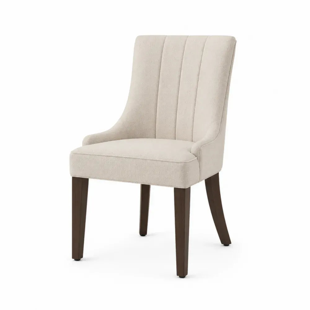 Silla de comedor tapizada de madera maciza de caucho con asiento y respaldo acolchados tejido beige 50x58x90 cm color madera natural oscuro y beige
